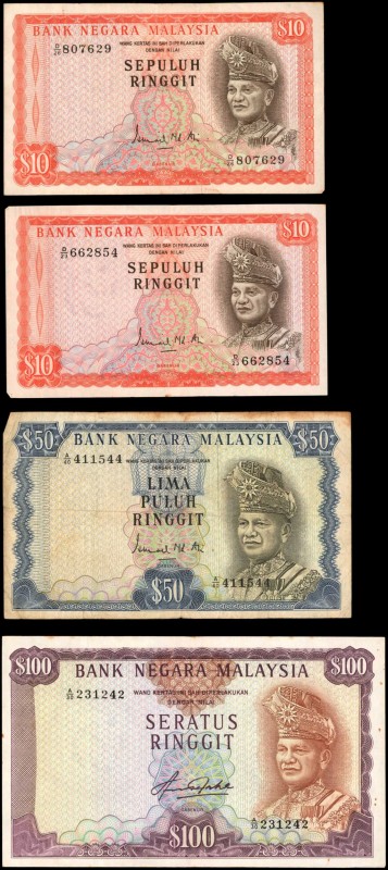 MALAYSIA

MALAYSIA. Lot of (4) Bank Negara Malaysia. 10 , 50 &100 Ringgit, Mix...