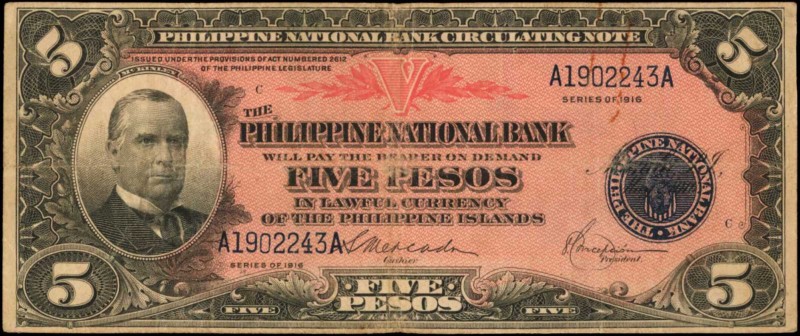 PHILIPPINES

PHILIPPINES. Philippine National Bank. 5 Pesos, 1916. P-46b. Fine...