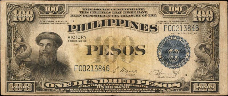 PHILIPPINES

PHILIPPINES. Victory Series. 100 Pesos, ND (1944). P-100a. Fine....