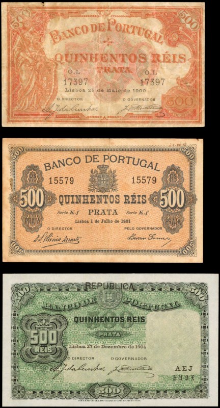 PORTUGAL

PORTUGAL. Lot of (3) Banco de Portugal. 500 Reis, 1891-1904. P-65, 7...