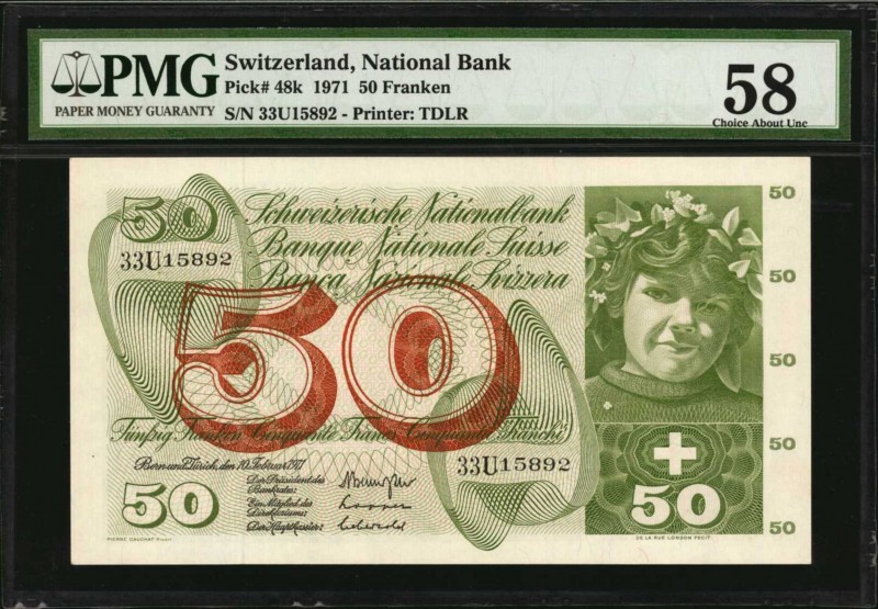 SWITZERLAND

SWITZERLAND. Schweizerische Nationalbank. 50 Franken, 1971. P-48k...