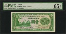 TIMOR

TIMOR. Banco Nacional Ultramarino. 1 Pataca, 1945. P-16. PMG Gem Uncirculated 65 EPQ.

A lovely Gem example of this pick number, with dark ...