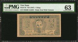 VIETNAM

VIETNAM. Viet-Nam Dan-Chu Cong-Hoa. 1 Dong, ND (1947). P-9c. PMG Choice Uncirculated 63.

Watermark of oval with Vietnam.

Estimate: $ ...