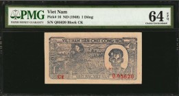 VIETNAM

VIETNAM. Viet-Nam Dan-Chu Cong-Hoa. 1 Dong, ND (1948). P-16. PMG Choice Uncirculated 64 EPQ.

Block CK. PMG comments "As Made Ink."

Es...