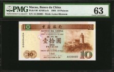 MIXED LOTS

MIXED LOTS. Lot of (3) Mixed Banks. 10 & 500 Patacas and 20 Dollars, 1990-95. P-Various. Fancy Serial Numbers. PMG Choice Uncirculated 6...