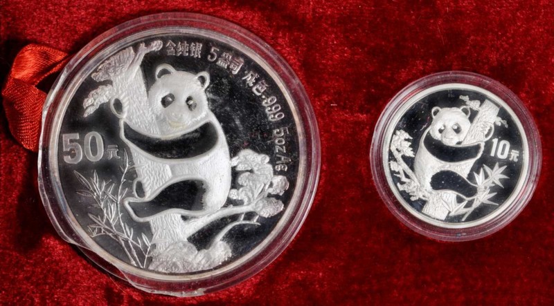Pandas Issues

CHINA. Duo of Silver 50 & 10 Yuan (2 Pieces), 1987. Panda Serie...