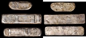 Sycee

CHINA. Xianggang Yintiao. Trio of Hong Kong Silver Bars (3 Pieces), ND. Grade Range: VERY FINE.

1) 3 Tael Ingot. BMC-Class XC. Weight: 112...