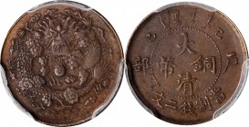 Empire General Issues

(t) CHINA. 2 Cash, CD (1905). PCGS AU-55 Gold Shield.

CL-HB.11; KM-Y-8. A decently struck coin with dark brown patina.

...