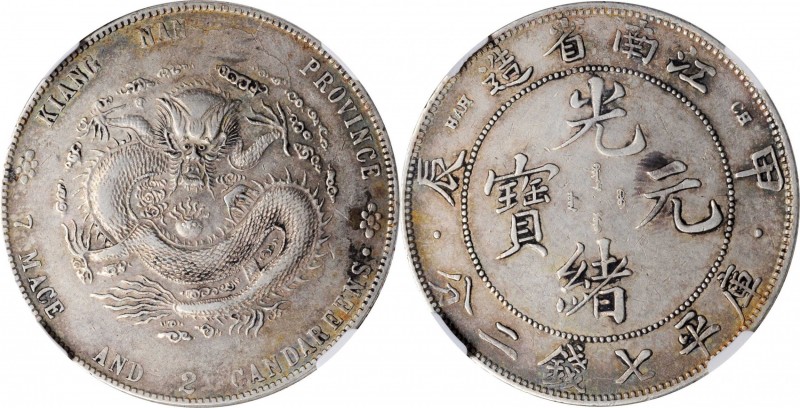 Kiangnan

CHINA. Kiangnan. 7 Mace 2 Candareens (Dollar), CD (1904). NGC EF Det...