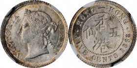 HONG KONG

(t) HONG KONG. 5 Cents, 1868. Hong Kong Mint. Victoria. NGC MS-62.

KM-5; Mars-C8; Prid-115. A pleasing coin with frosty luster and som...