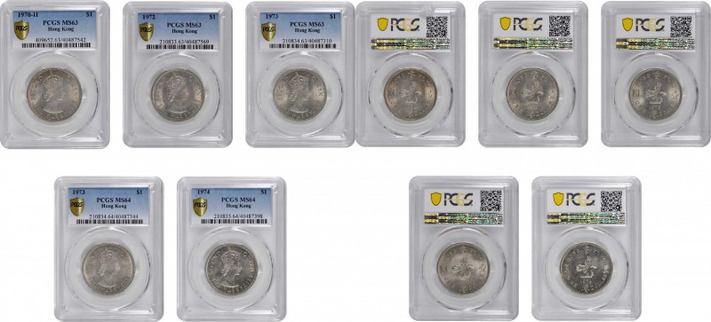 HONG KONG

(t) HONG KONG. Group of Dollars (20 Pieces), 1970-74. All PCGS MS-6...