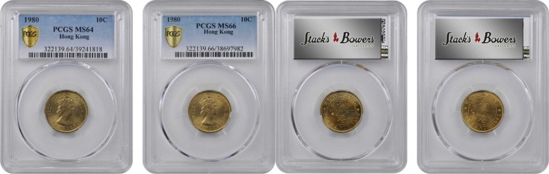 HONG KONG

(t) HONG KONG. Duo of 10 Cent Pair (2 Pieces), 1980. Both PCGS Gold...