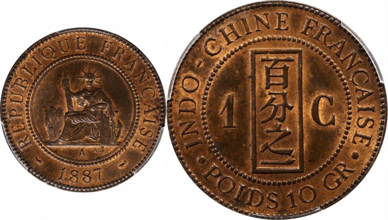 FRENCH INDO-CHINA

FRENCH INDO-CHINA. Cent, 1887-A. Paris Mint. PCGS MS-64 Red...