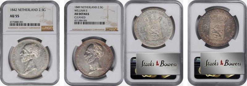 NETHERLANDS

NETHERLANDS. Duo of 2-1/2 Gulden (2 Pieces), 1842 & 1849. William...