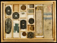 MIXED LOTS

MIXED LOTS. Group of Mixed Denominations (55 Pieces). Grade Range: GOOD to VERY FINE.

A hand crafted wooden box with trays holding th...
