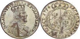 Augustus III the Sas 
POLSKA/POLAND/POLEN/SACHSEN/FRIEDRICH AUGUST II

August III Sas Ort 18 groszy (Groschen) 1754 Leipzig - VERY NICE 

Rzadzie...