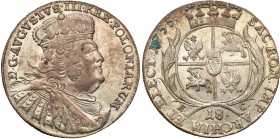 Augustus III the Sas 
POLSKA/POLAND/POLEN/SACHSEN/FRIEDRICH AUGUST II

August III Sas. Ort 18 groszy (Groschen) 1755, Leipzig - VERY NICE 

Odmia...