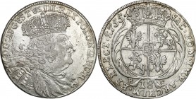Augustus III the Sas 
POLSKA/POLAND/POLEN/SACHSEN/FRIEDRICH AUGUST II

August III Sas. Ort 18 groszy (Groschen) 1755, Leipzig 

Odmiana z dużym, ...