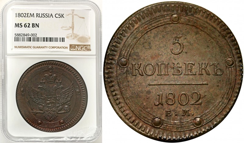 Russia 
RUSSIA / RUSSLAND / РОССИЯ

Rosja, Alexander I. 5 Kopek (kopeck) 1802...