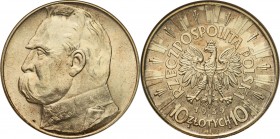 Poland II Republic
POLSKA / POLAND / POLEN / POLOGNE / POLSKO

II RP. 10 zlotych 1939 Pilsudski 

Lekko przetarte tło, ale moneta ładnie zachowan...