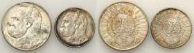 Poland II Republic
POLSKA / POLAND / POLEN / POLOGNE / POLSKO

II RP. 5, 10 zlotych 1934 Pilsudski Strzelecki, set 2 coins 

Odmiana z orłem strz...