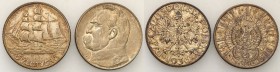 Poland II Republic
POLSKA / POLAND / POLEN / POLOGNE / POLSKO

II RP. 5 zlotych 1934 Pilsudski strzelecki, 5 zlotych 1936 żaglowiec, set 2 coins 
...