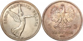 Poland II Republic
POLSKA / POLAND / POLEN / POLOGNE / POLSKO

II RP. 5 zlotych 1928 Nike bez znaku mennicy 

Ślady dawnego czyszczenia, ale mone...
