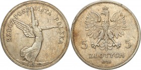 Poland II Republic
POLSKA / POLAND / POLEN / POLOGNE / POLSKO

II RP. 5 zlotych 1928 Nike bez znaku mennicy 

Złotawa patyna, ryski w polu, ale m...