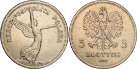 Poland II Republic
POLSKA / POLAND / POLEN / POLOGNE / POLSKO

II RP. 5 zlotych 1928 Nike ze znakiem mennicy 

Moneta czyszczona.Parchimowicz 114...