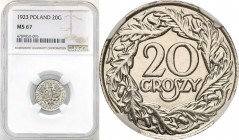 Poland II Republic
POLSKA / POLAND / POLEN / POLOGNE / POLSKO

II RP. 20 groszy 1923 NGC MS67 

Idealnie zachowana monet z wysoką notą gradingową...