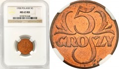 Poland II Republic
POLSKA / POLAND / POLEN / POLOGNE / POLSKO

II RP. 5 groszy 1938 NGC MS63 RD 

Piękny menniczy egzemplarz. Wspaniale zachowane...