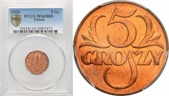 Poland II Republic
POLSKA / POLAND / POLEN / POLOGNE / POLSKO

II RP 5 groszy 1938 PCGS MS65RD 

Piękny menniczy egzemplarz. Wspaniale zachowane ...