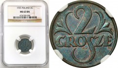 Poland II Republic
POLSKA / POLAND / POLEN / POLOGNE / POLSKO

II RP. 2 grosze 1935 NGC MS63 BN 

Intensywny połysk menniczy, ładna brązowo-niebi...