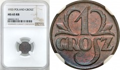 Poland II Republic
POLSKA / POLAND / POLEN / POLOGNE / POLSKO

II RP. 1 grosz 1933 NGC MS65 RB 

Przepiękna brązowa patyna z akcentami fioletu.Rz...