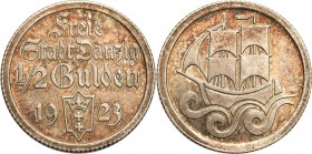 Danzig 
POLSKA / POLAND / POLEN / DANZIG / WOLNE MIASTO GDANSK

Wolne Miasto Gdańsk/Danzig. 1/2 Gulden 1923 - ładne 

Kolorowa patyna. Pięknie za...