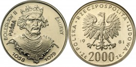 Nickel Probe Coins
POLSKA / POLAND / POLEN / PATTERN

PRL. PROBE / SPECIMEN Nickel 2000 zlotych 1981 - Bolesław Śmiały 

Piękny, wyselekcjonowany...