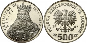 Coins Poland People Republic (PRL)
POLSKA / POLAND/ POLEN / POLOGNE / POLSKO

PRL 500 zlotych 1987 Kazimierz Wielki 

Menniczy egzemplarz. Moneta...