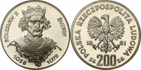 Coins Poland People Republic (PRL)
POLSKA / POLAND/ POLEN / POLOGNE / POLSKO

PRL. 200 zlotych 1981 Bolesław Śmiały 

Menniczy egzemplarz. Moneta...