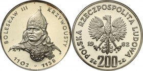 Coins Poland People Republic (PRL)
POLSKA / POLAND/ POLEN / POLOGNE / POLSKO

PRL. 200 zlotych 1982 Krzywousty, popiersie 

PRL. 200 złotych 1982...