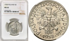 Coins Poland People Republic (PRL)
POLSKA / POLAND/ POLEN / POLOGNE / POLSKO

PRL. 5 zlotych 1958 Rybak, aluminum (wąska cyfra 8) GCN MS65 - RARE ...