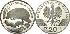 Polish collector coins after 1990
POLSKA / POLAND / POLEN / POLOGNE / POLSKO

III RP. 20 zlotych 1996 Jeż 

Delikatny nalot spowodowany nieszczel...