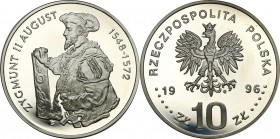 Polish collector coins after 1990
POLSKA / POLAND / POLEN / POLOGNE / POLSKO

III RP. 10 zlotych 1996 Zygmunt II August - półpostać 

Rzadka mone...