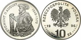 Polish collector coins after 1990
POLSKA / POLAND / POLEN / POLOGNE / POLSKO

III RP. 10 zlotych 1996 Zygmunt II August - półpostać 

Rzadka mone...