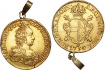 Austria
WORLD COINS

Austria, Maria Teresa (1740-1780). 2 Souverains d'or 1750, Brügge 

Aw: Popiersie Marii Teresy w prawo. W otoku: MAR TH D G ...