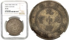 China
WORLD COINS

China. Chihli. $ 1 Yr. 34 (1908) NGC XF45 - UNNOTED 

Moneta nienotowana w chińskim katalogu.Inny nos smoka. W słowie YANG w l...