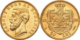 Romania
WORLD COINS

Romania, Charles I (1866-1914). 20 lei 1890 B, Bucharest 

Bardzo ładnie zachowane. Mikroryski w polu.Friedberg 3

Details...