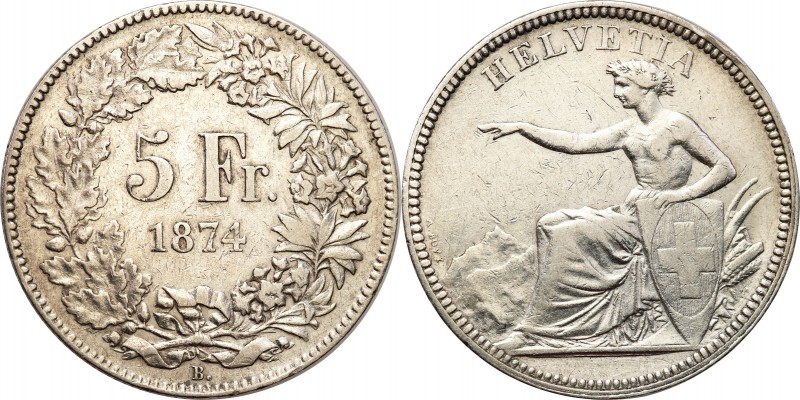 Switzerland
WORLD COINS

Switzerland. 5 francs 1874 B, Bern - less frequent ...