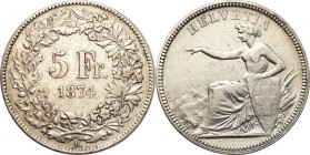 Switzerland
WORLD COINS

Switzerland. 5 francs 1874 B, Bern - less frequent 

Rzadszy typ monety.HMZ 2-1197

Details: 24,90 g Ag 
Condition: 3...