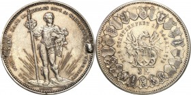 Switzerland
WORLD COINS

Switzerland. 5 francs 1879, Basel 

Rzadki numizmat. Nakład 30 tys. sztuk. Schützenfest - święto strzeleckie.Ślady mocow...