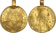 Hungary
WORLD COINS

Hungary, Maria Teresa (1740-1780). ducat 1765 KB, Kremnica 

Aw.: Maria Teresa w stroju koronacyjnym i litery K-BRw.: Madonn...